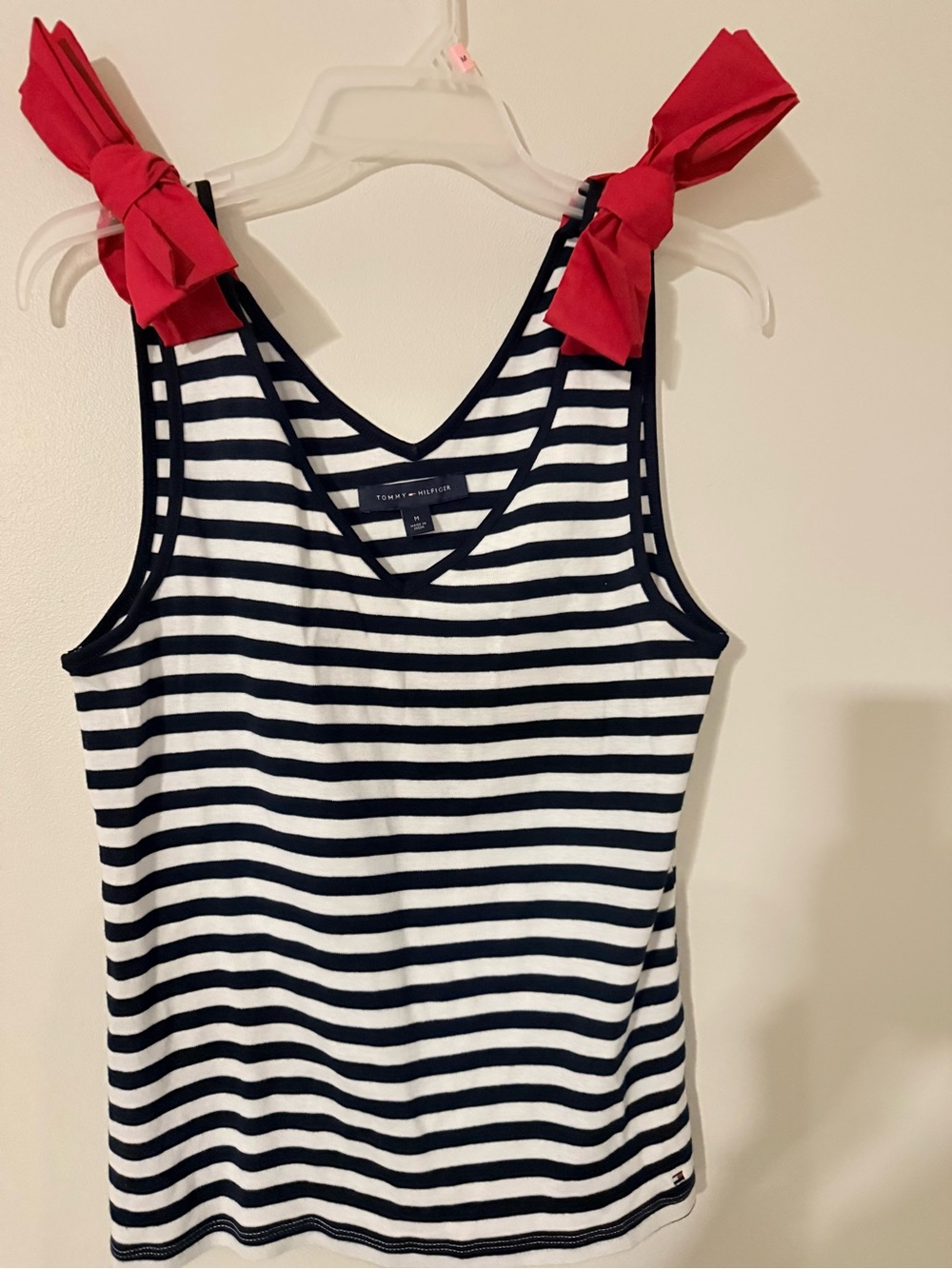 Tommy Hilfiger Navy & White Striped Tank with Red Bow Shoulder Ties